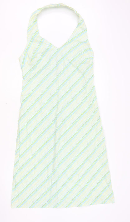 X-Mali Womens Multicoloured Striped Cotton Tank Dress Size L Halter Zip