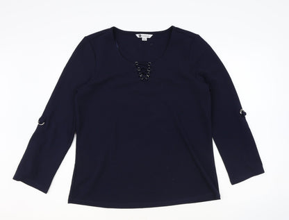 Rockmans Womens Blue Polyester Basic T-Shirt Size S V-Neck