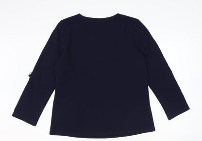 Rockmans Womens Blue Polyester Basic T-Shirt Size S V-Neck