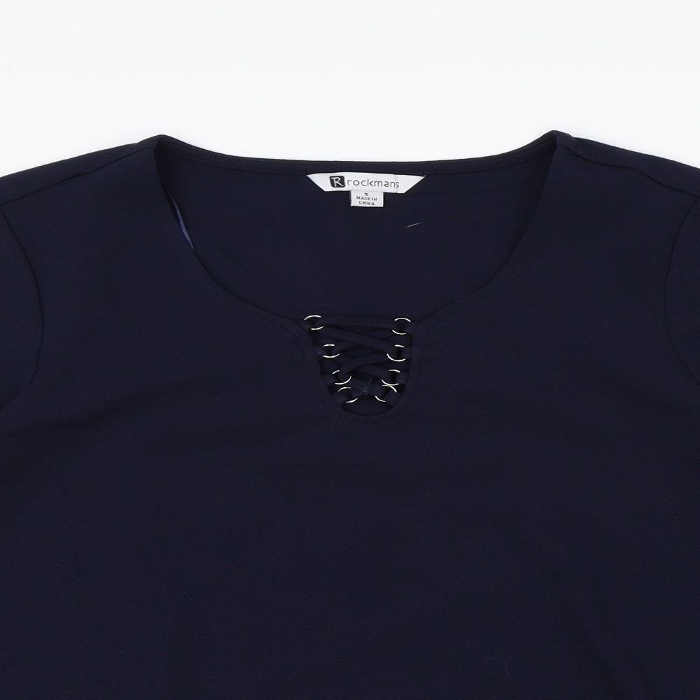 Rockmans Womens Blue Polyester Basic T-Shirt Size S V-Neck