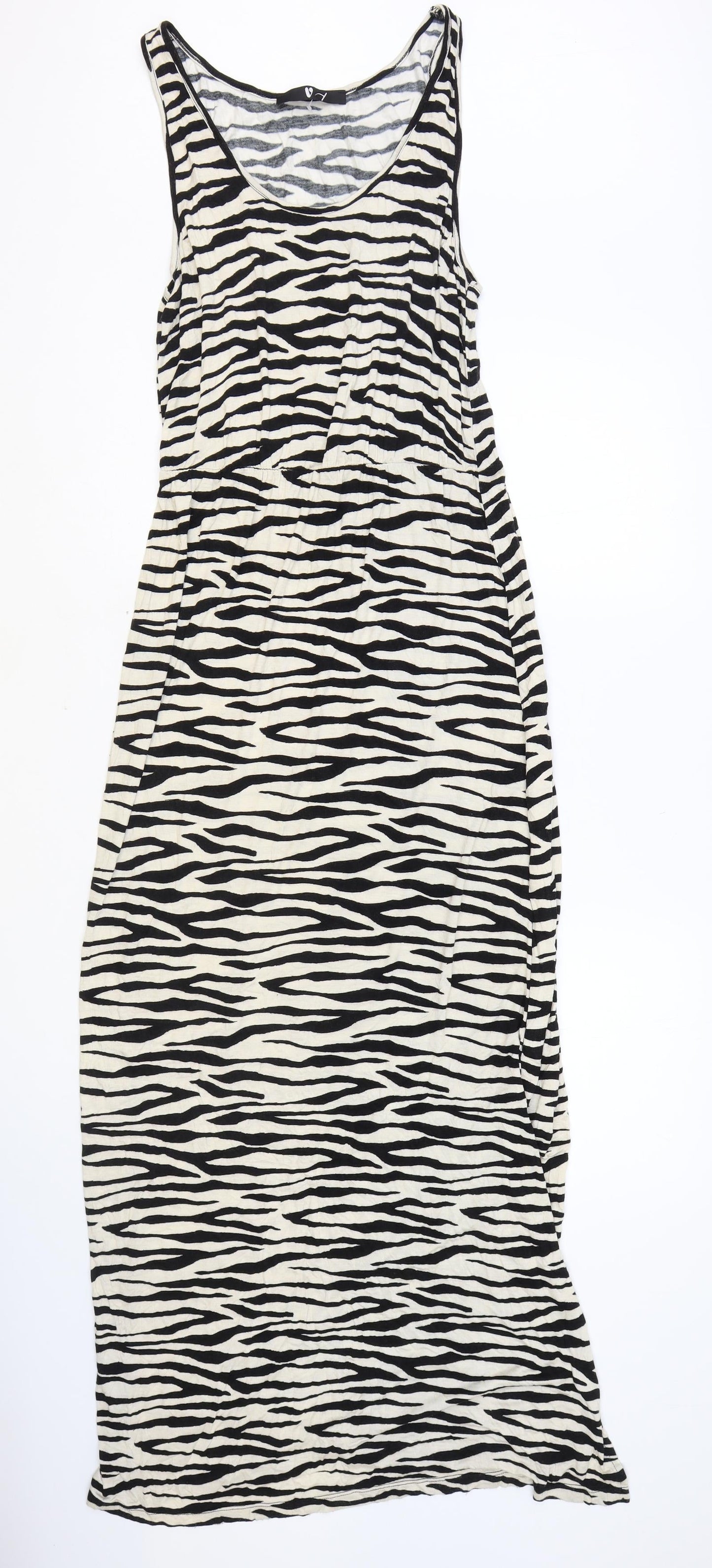 Very Womens Black Animal Print Viscose Tank Dress Size 10 Round Neck Pullover - Zebra Print