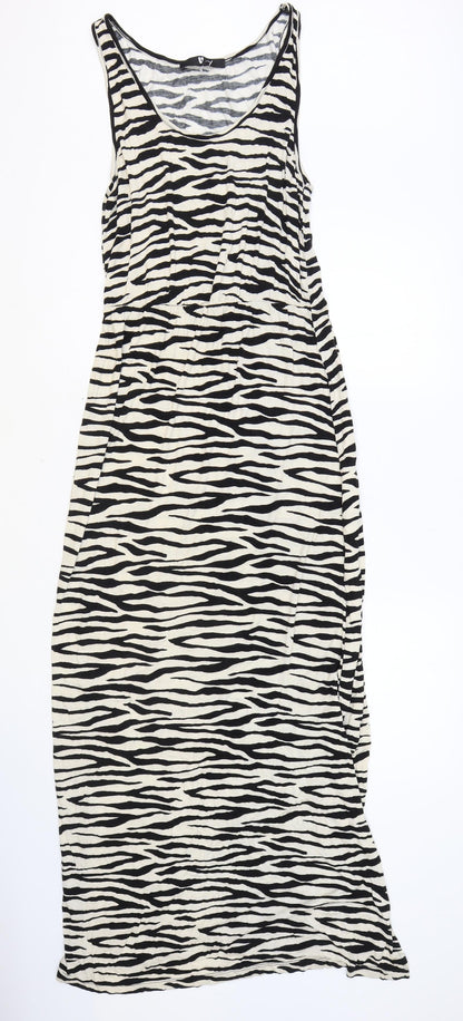 Very Womens Black Animal Print Viscose Tank Dress Size 10 Round Neck Pullover - Zebra Print