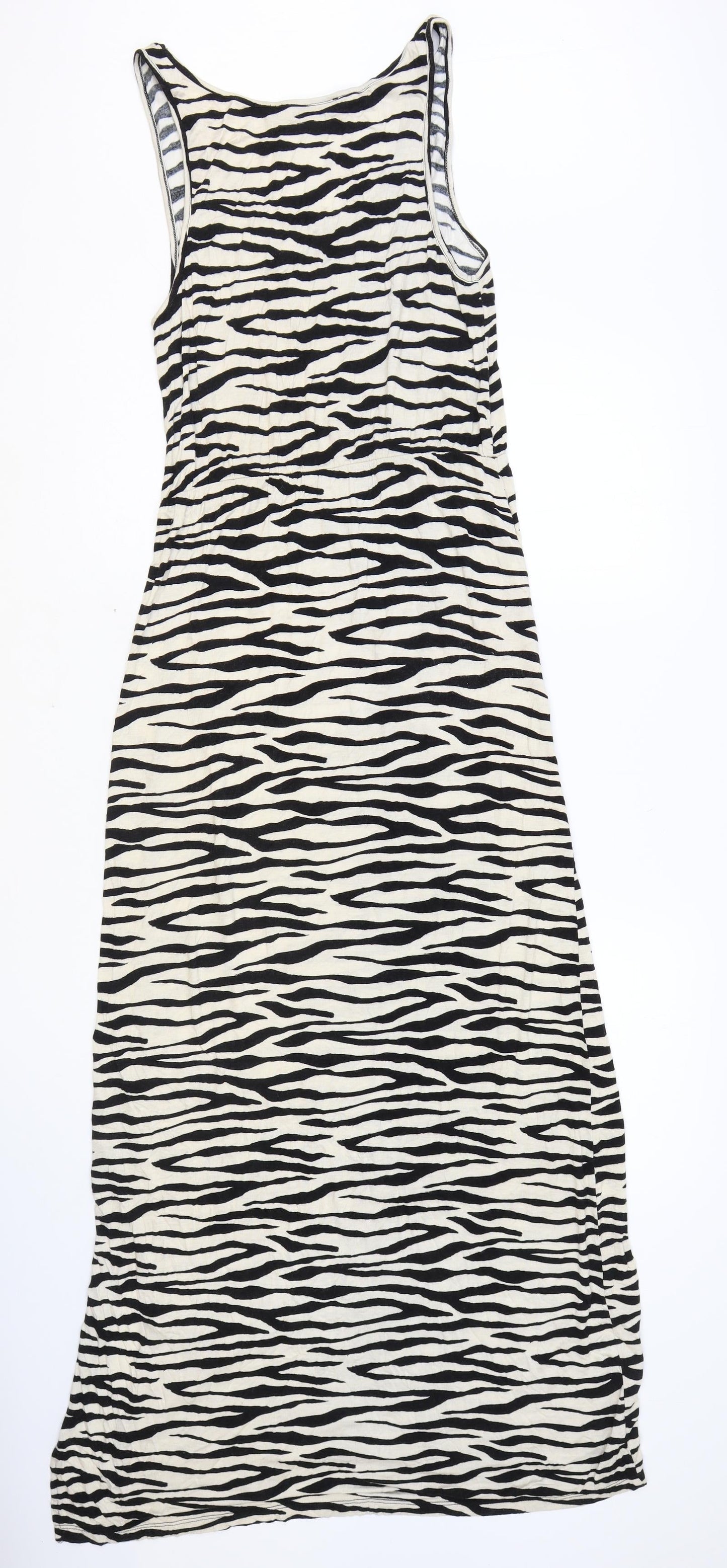 Very Womens Black Animal Print Viscose Tank Dress Size 10 Round Neck Pullover - Zebra Print