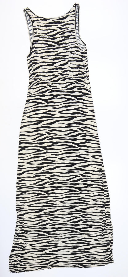 Very Womens Black Animal Print Viscose Tank Dress Size 10 Round Neck Pullover - Zebra Print
