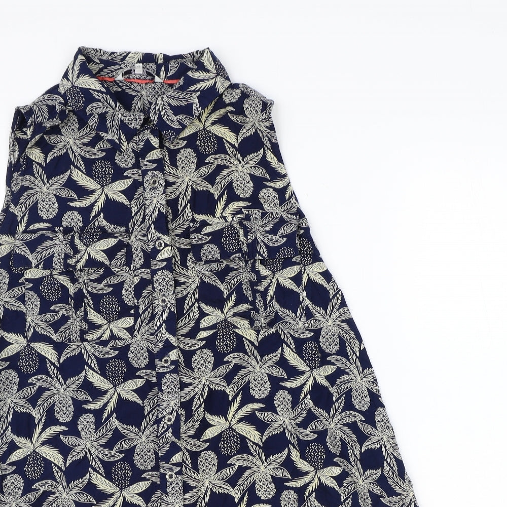 Dickins & Jones Womens Blue Geometric Viscose Basic Blouse Size 12 V-Neck