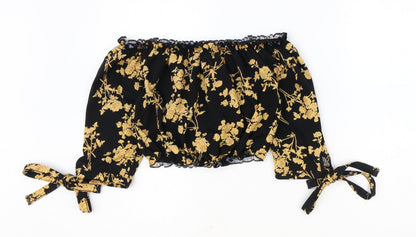 Miss L Womens Black Floral Polyester Cropped Tank Size 6 Off the Shoulder