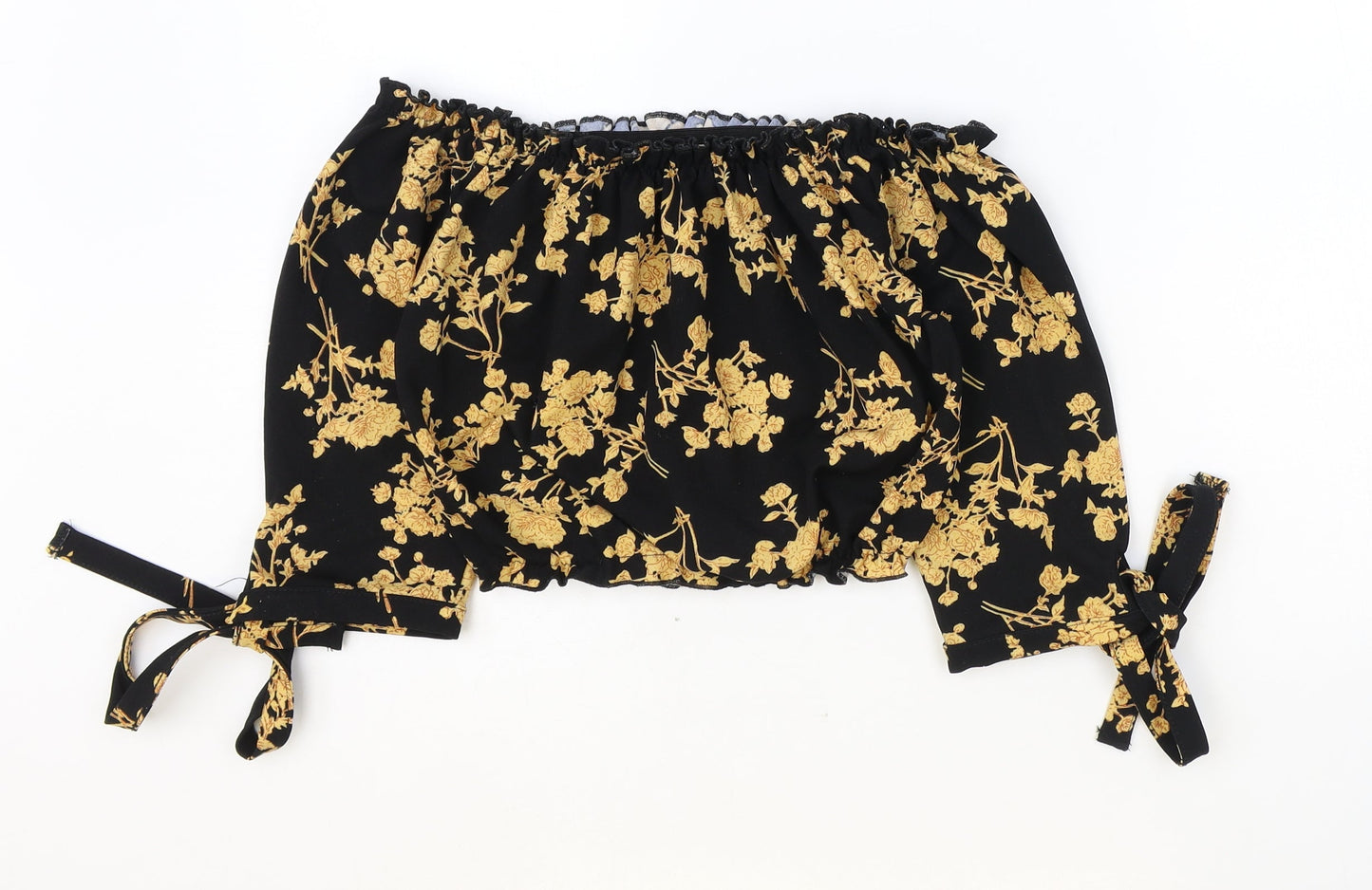 Miss L Womens Black Floral Polyester Cropped Tank Size 6 Off the Shoulder