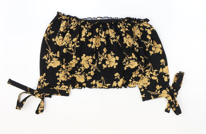 Miss L Womens Black Floral Polyester Cropped Tank Size 6 Off the Shoulder
