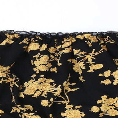 Miss L Womens Black Floral Polyester Cropped Tank Size 6 Off the Shoulder