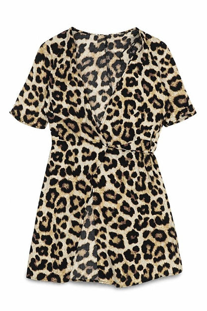 H&M Womens Brown Animal Print Viscose Wrap Dress Size XS V-Neck Tie - Leopard Print