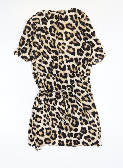H&M Womens Brown Animal Print Viscose Wrap Dress Size XS V-Neck Tie - Leopard Print