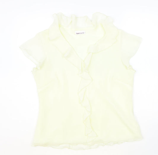 BonMarche Womens Yellow Polyester Basic Blouse Size 16 V-Neck