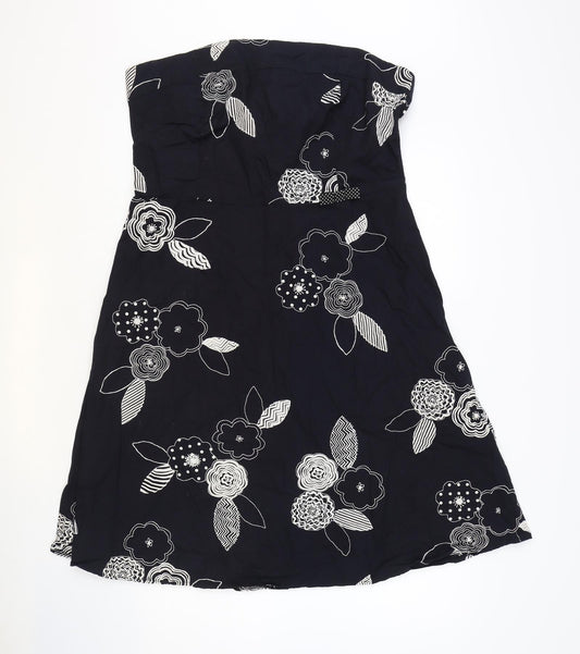 Etam Womens Black Floral 100% Cotton A-Line Size 18 Off the Shoulder Zip - Bandeau Top