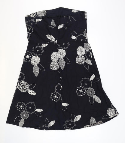 Etam Womens Black Floral 100% Cotton A-Line Size 18 Off the Shoulder Zip - Bandeau Top