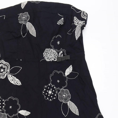 Etam Womens Black Floral 100% Cotton A-Line Size 18 Off the Shoulder Zip - Bandeau Top