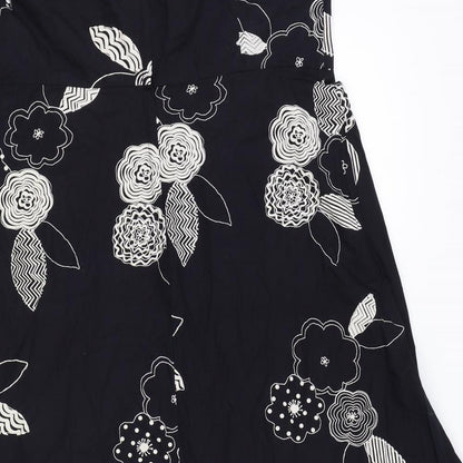 Etam Womens Black Floral 100% Cotton A-Line Size 18 Off the Shoulder Zip - Bandeau Top