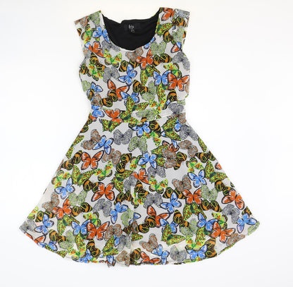 Iska Womens Multicoloured Floral Polyester Fit & Flare Size 8 Scoop Neck Pullover - Butterfly