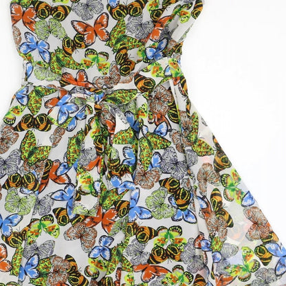 Iska Womens Multicoloured Floral Polyester Fit & Flare Size 8 Scoop Neck Pullover - Butterfly