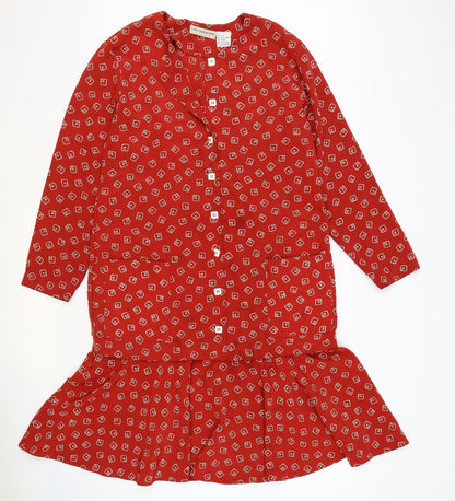 Liz Clayborne Womens Red Geometric Polyester Fit & Flare Size 12 Round Neck Button