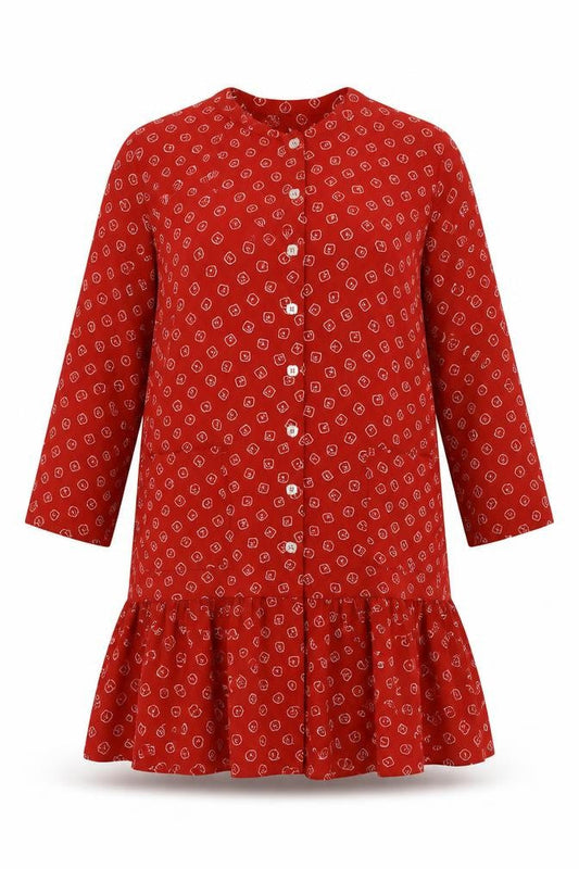 Liz Clayborne Womens Red Geometric Polyester Fit & Flare Size 12 Round Neck Button