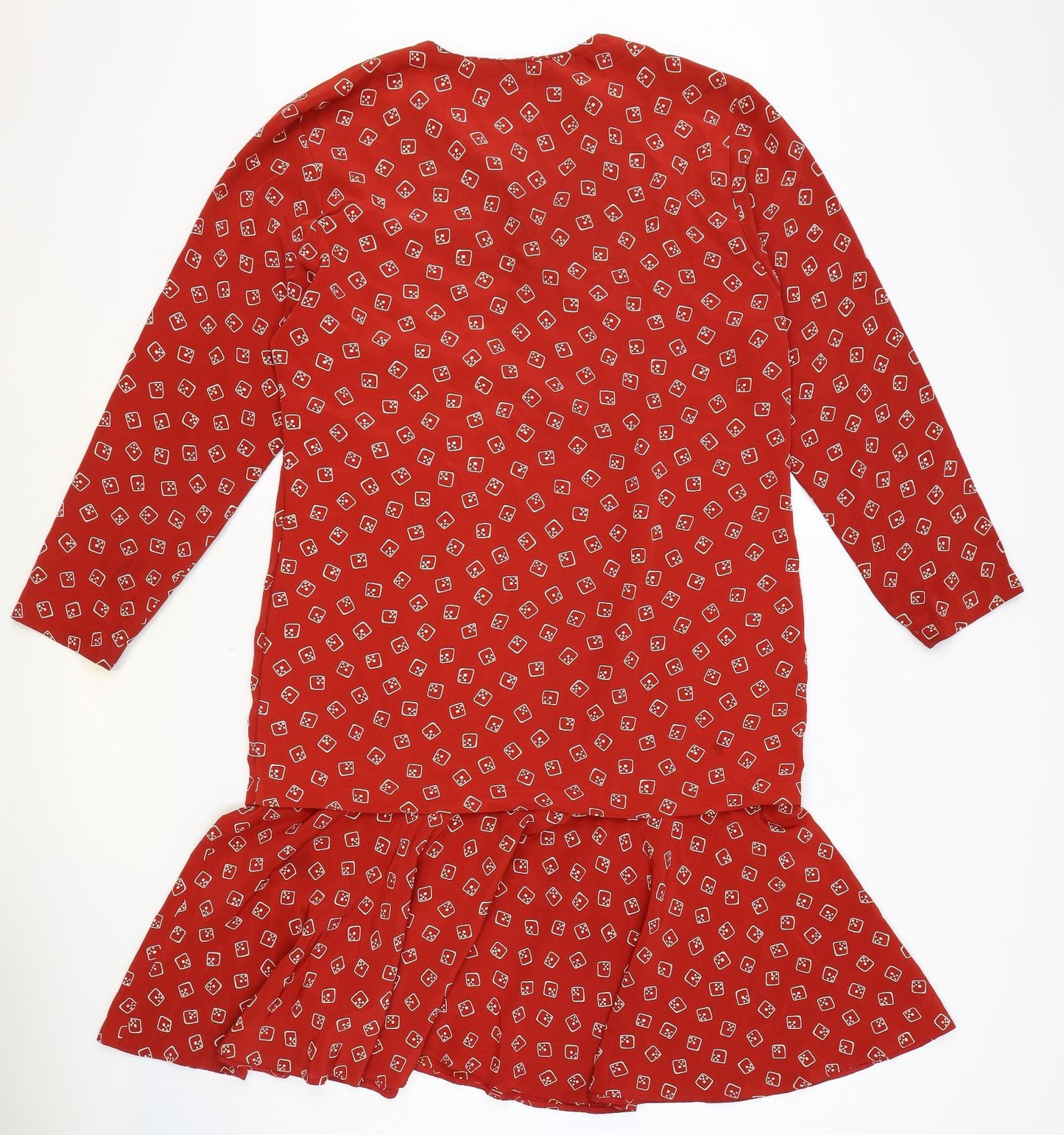 Liz Clayborne Womens Red Geometric Polyester Fit & Flare Size 12 Round Neck Button