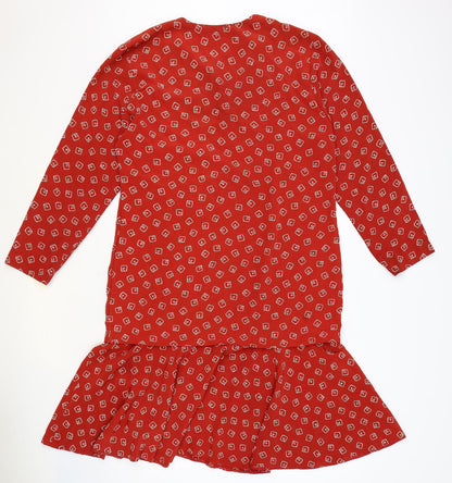 Liz Clayborne Womens Red Geometric Polyester Fit & Flare Size 12 Round Neck Button