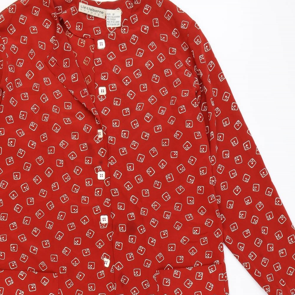 Liz Clayborne Womens Red Geometric Polyester Fit & Flare Size 12 Round Neck Button