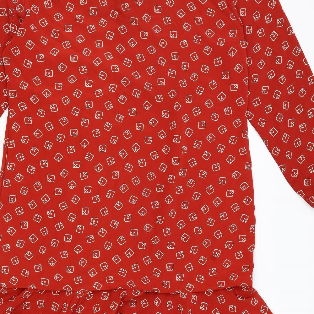Liz Clayborne Womens Red Geometric Polyester Fit & Flare Size 12 Round Neck Button