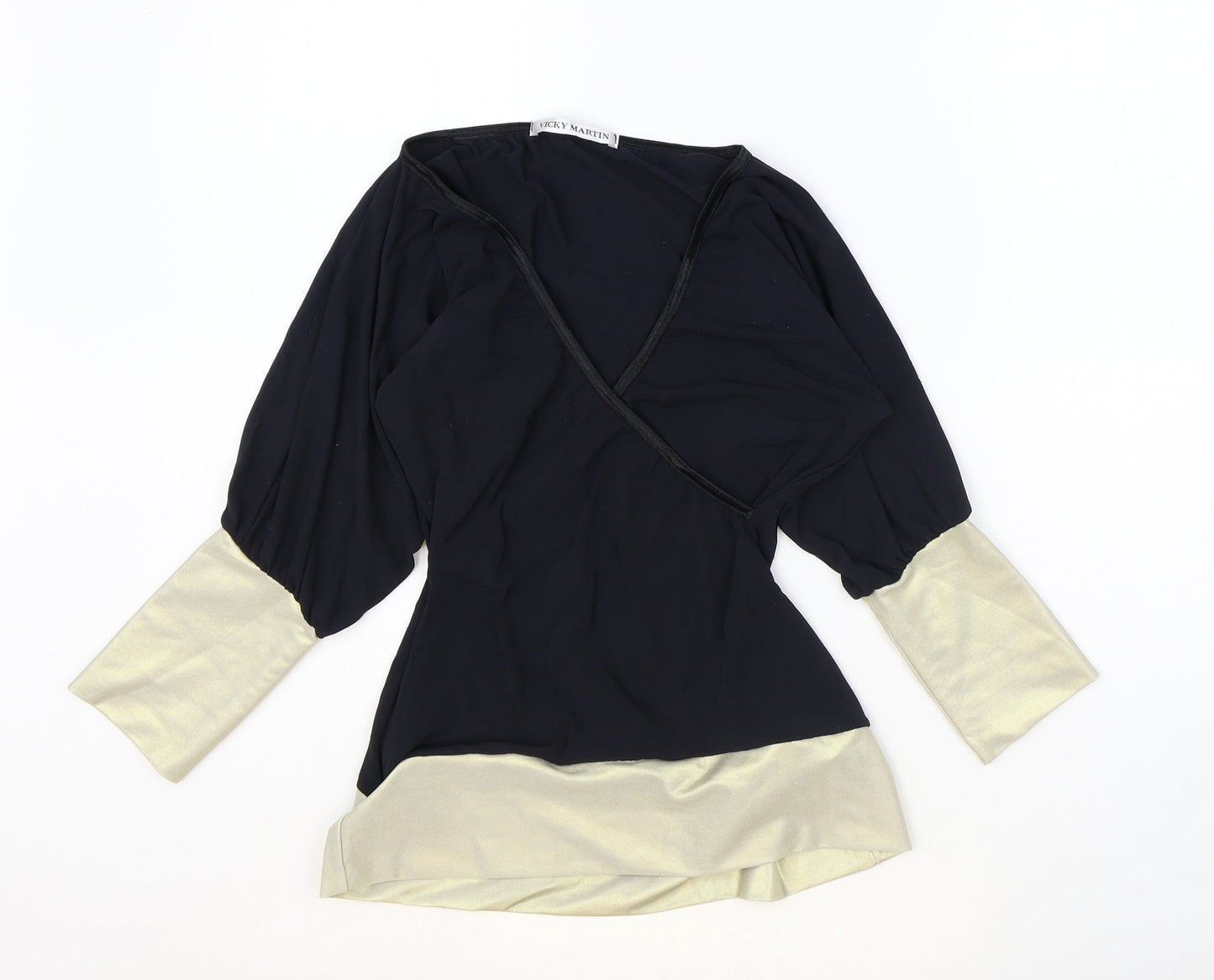 Vicky Martin Womens Black Nylon Basic Blouse One Size V-Neck
