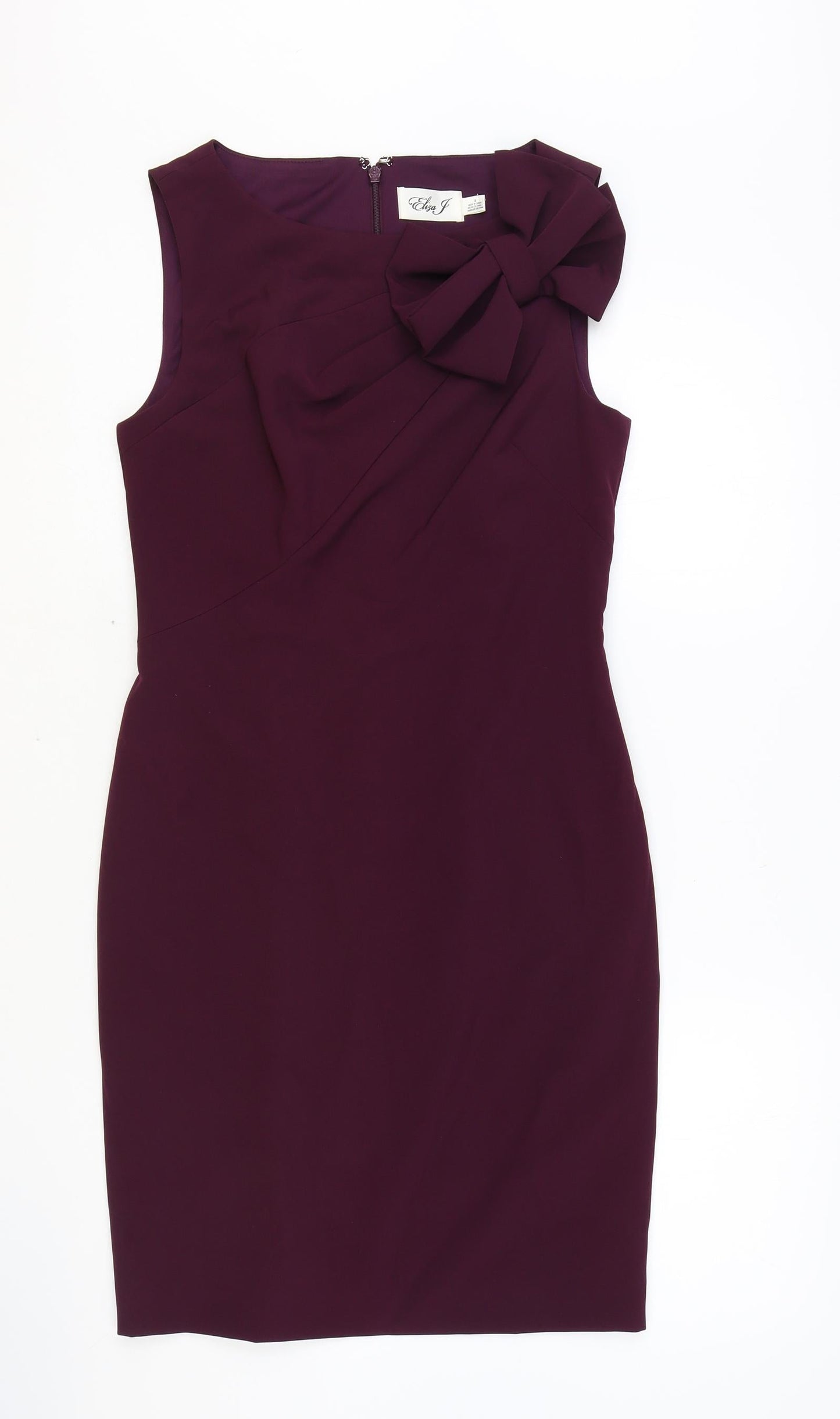 Eliza J Womens Purple Polyester A-Line Size 8 Round Neck Zip