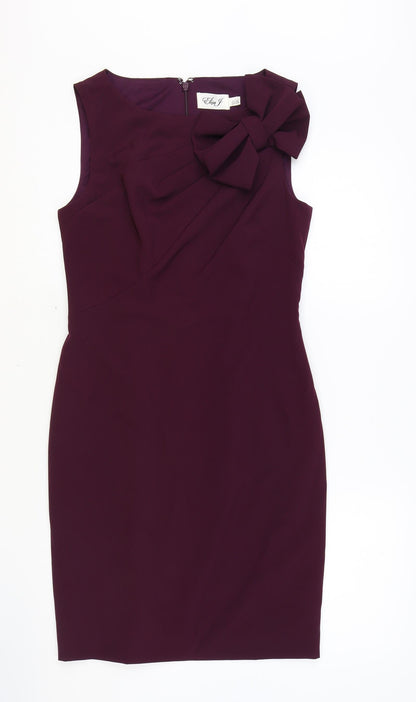 Eliza J Womens Purple Polyester A-Line Size 8 Round Neck Zip