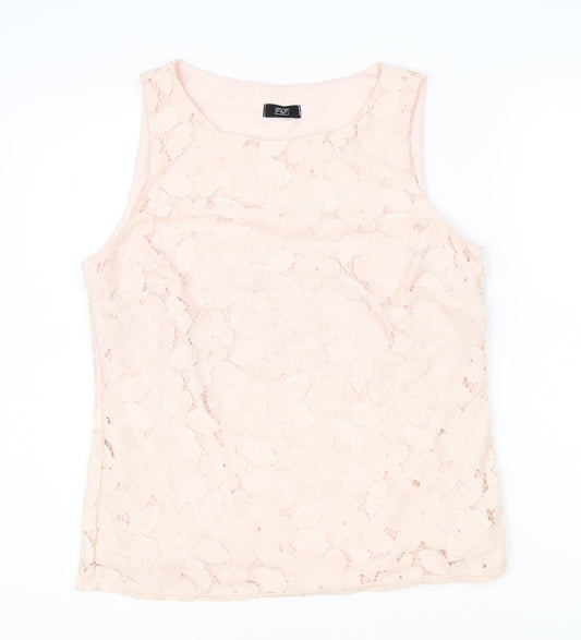 F&F Womens Pink Nylon Basic Tank Size 12 Round Neck - Lace Detail