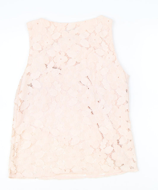 F&F Womens Pink Nylon Basic Tank Size 12 Round Neck - Lace Detail