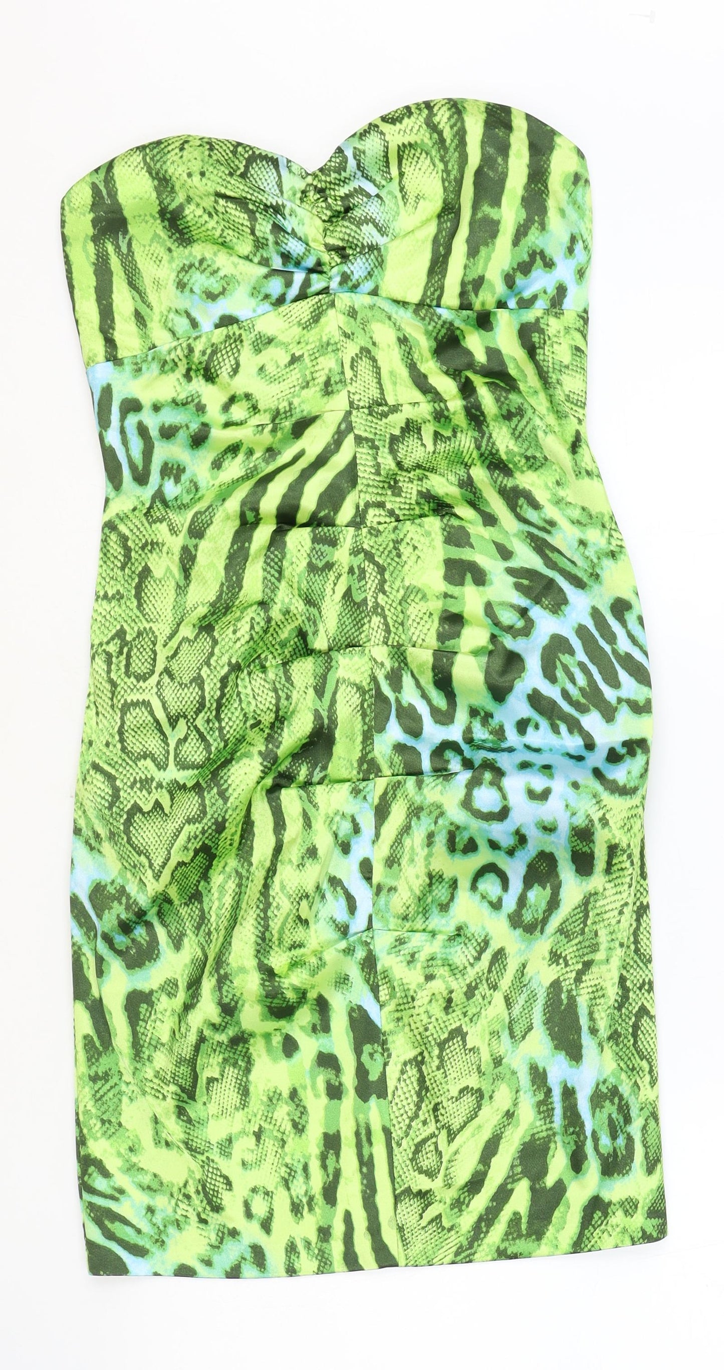 Jump Apparel Womens Green Animal Print Polyester Bodycon Size 6 Sweetheart Zip - Snakeskin Pattern