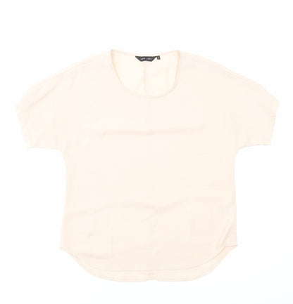 New Look Womens Pink Polyester Basic T-Shirt Size 8 Round Neck