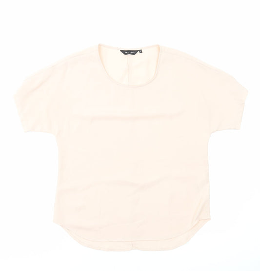 New Look Womens Pink Polyester Basic T-Shirt Size 8 Round Neck