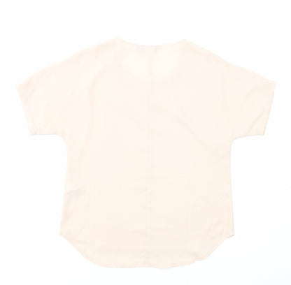 New Look Womens Pink Polyester Basic T-Shirt Size 8 Round Neck