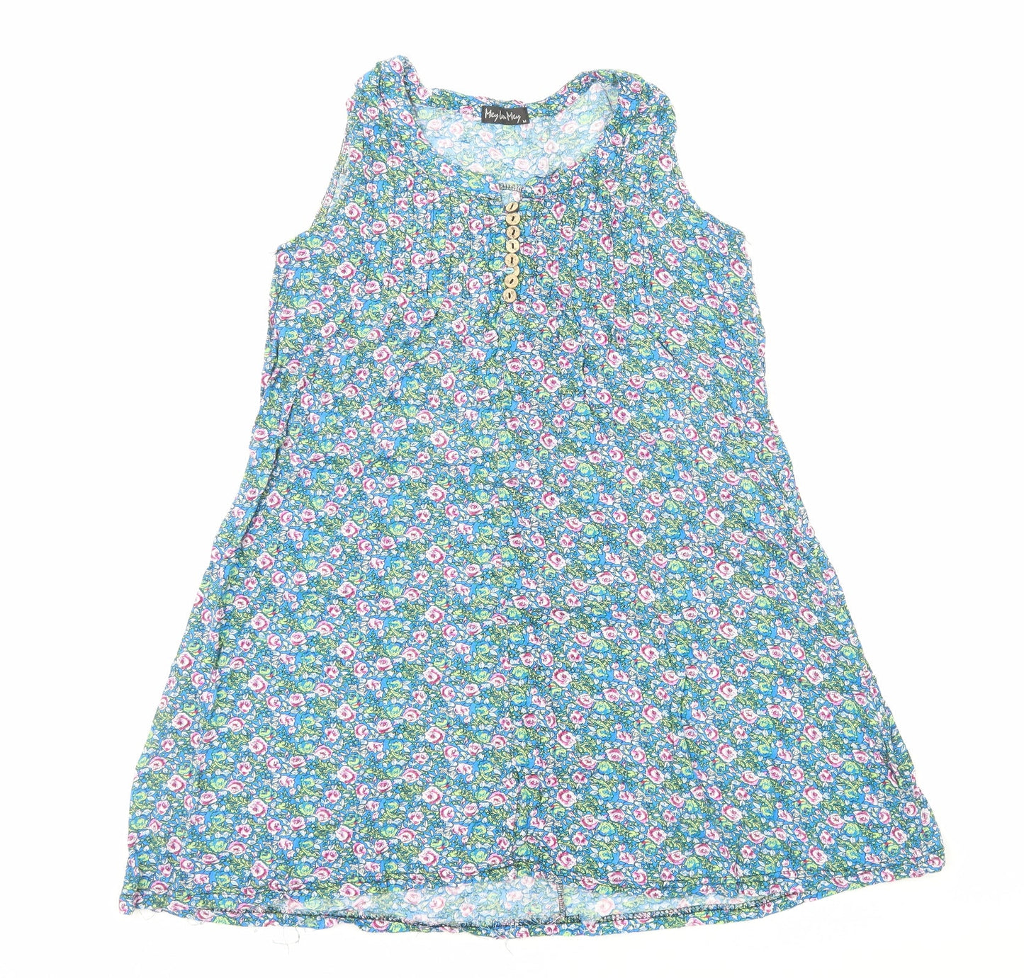 Mey Lon Mey Womens Blue Geometric Viscose Tank Dress Size M Round Neck Pullover