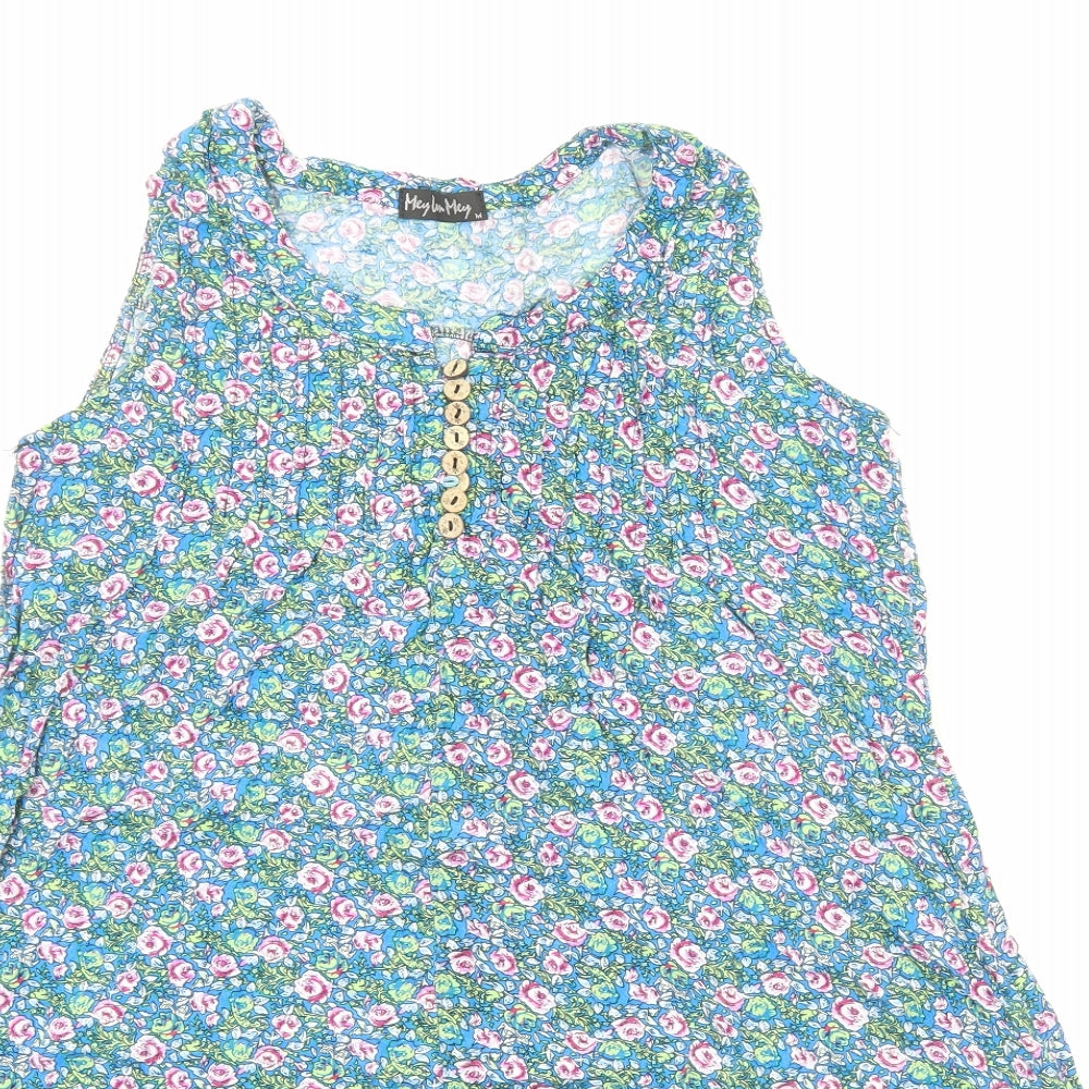 Mey Lon Mey Womens Blue Geometric Viscose Tank Dress Size M Round Neck Pullover