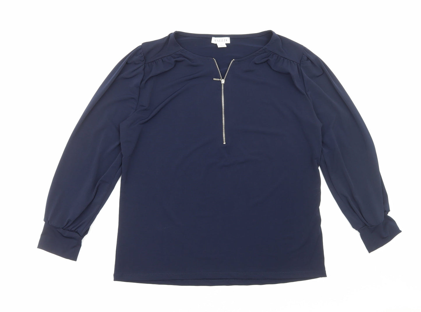 Vallis Womens Blue Polyester Basic Blouse Size L Round Neck