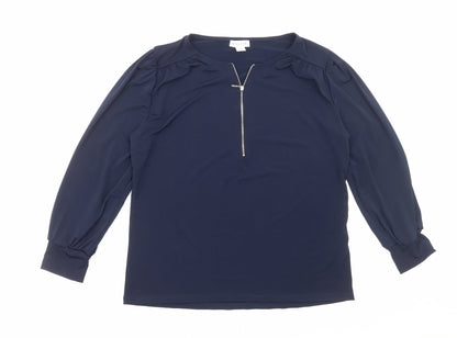 Vallis Womens Blue Polyester Basic Blouse Size L Round Neck
