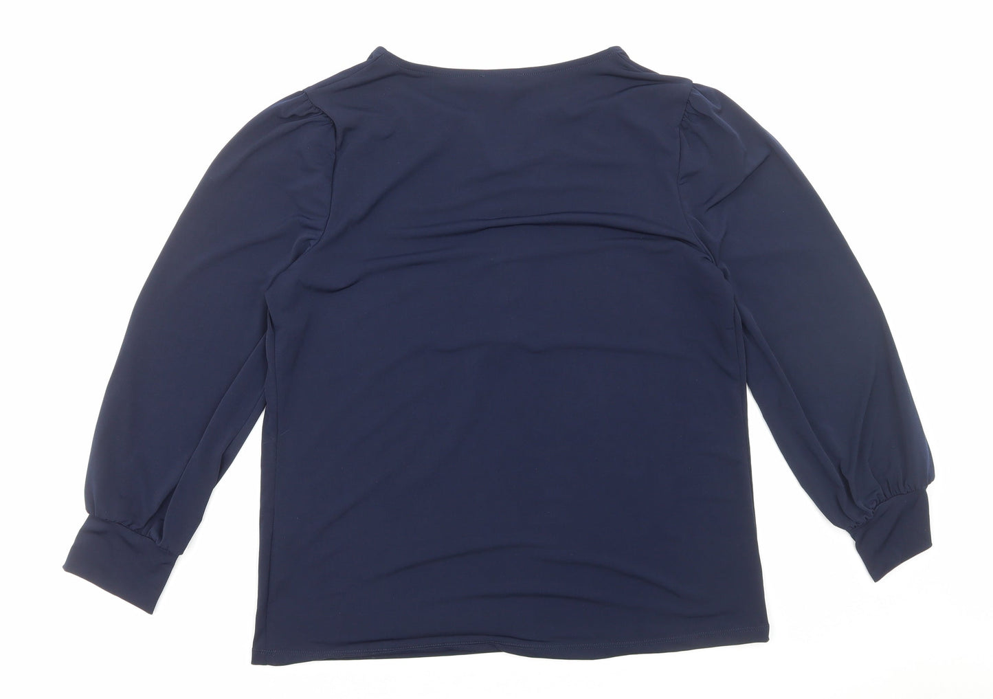Vallis Womens Blue Polyester Basic Blouse Size L Round Neck