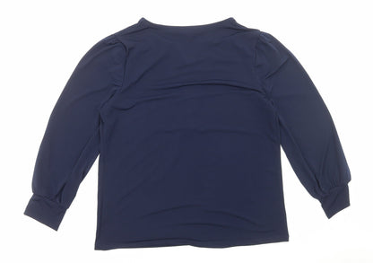 Vallis Womens Blue Polyester Basic Blouse Size L Round Neck