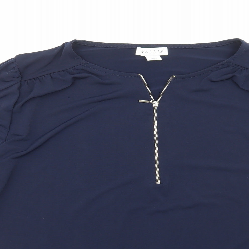 Vallis Womens Blue Polyester Basic Blouse Size L Round Neck