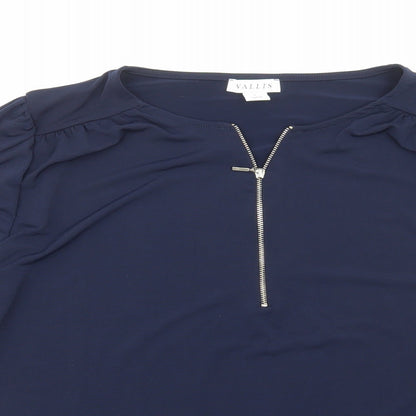 Vallis Womens Blue Polyester Basic Blouse Size L Round Neck