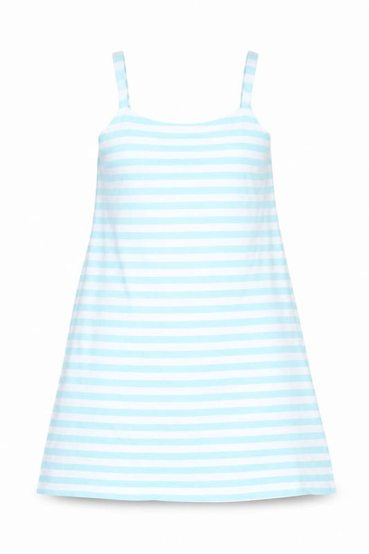 Follow That Dream Womens Blue Striped Viscose Tank Dress Size 12 V-Neck Pullover