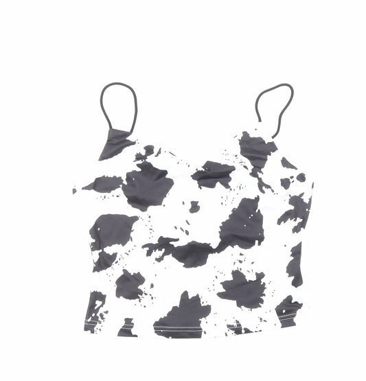 SheIn Womens White Geometric Polyester Cropped Blouse Size S Cowl Neck