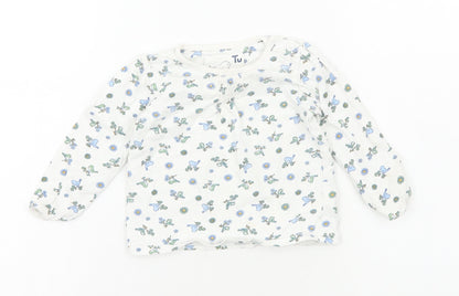 TU Girls White Floral Cotton Basic T-Shirt Size 6-9 Months Round Neck Pullover