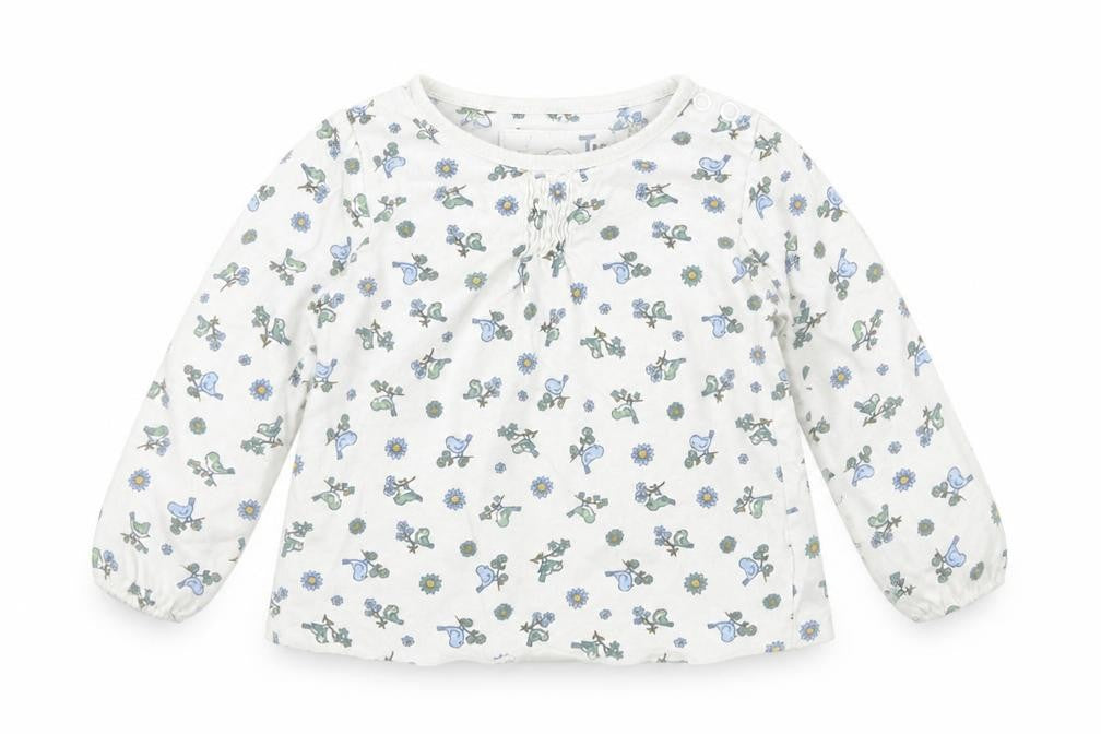 TU Girls White Floral Cotton Basic T-Shirt Size 6-9 Months Round Neck Pullover
