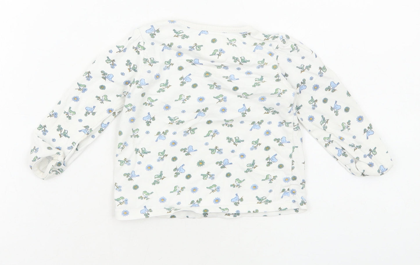 TU Girls White Floral Cotton Basic T-Shirt Size 6-9 Months Round Neck Pullover